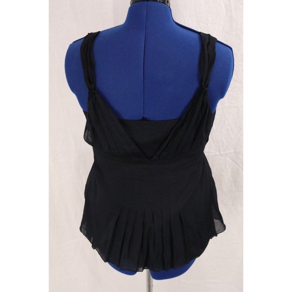 Ann Taylor Top Women 10 Black Cami Tank Pleated Boho Ruffle Tied Waist Y2K VTG - Picture 3 of 12